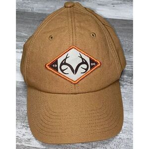 Realtree  Brand Tan Brown Cap‎ Hat 1986 Antler Logo Adjustable Hunting EUC